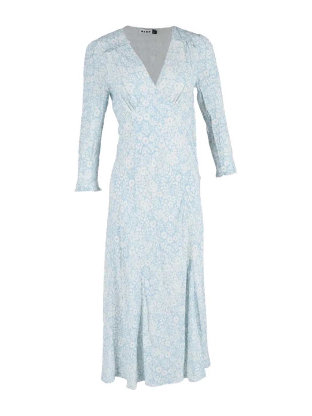 RIXO Clover Blue & White Floral Print Midi Dress